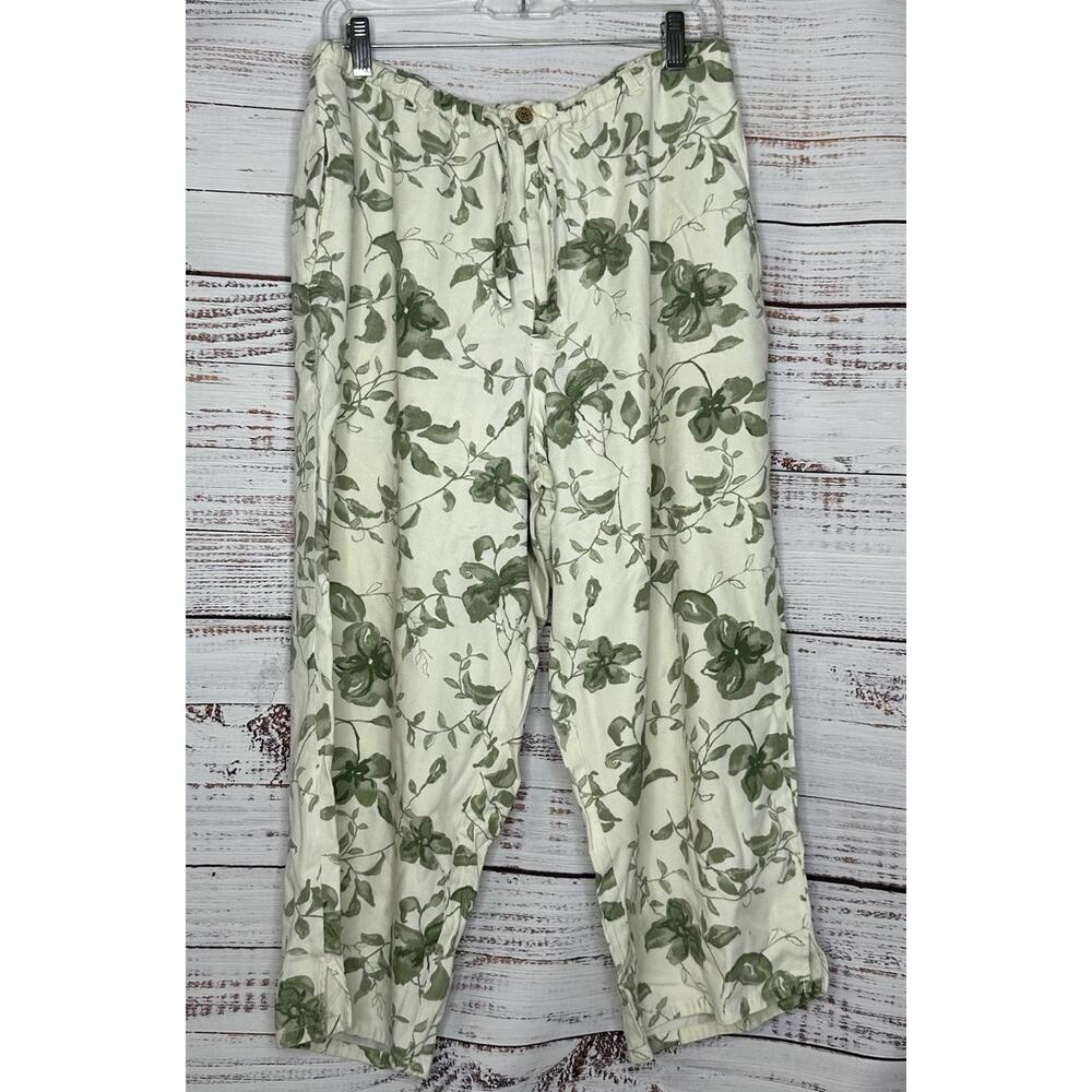 Island Traders Green Floral Hawaiian Print Capri Rayon Pants Size Large